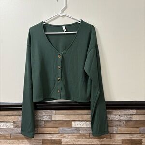 Wishlist Deep Green V-Neck Button-Down Top Large